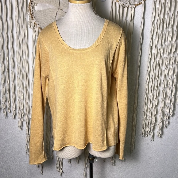 Eileen Fisher Linen Knit Sweater Size M Color is a Light Dijon Mustard Color - Picture 5 of 11